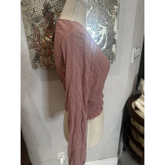 Gypsies & Moondust Pink Long Sleeve V-Neck Top S - Picture 4 of 9